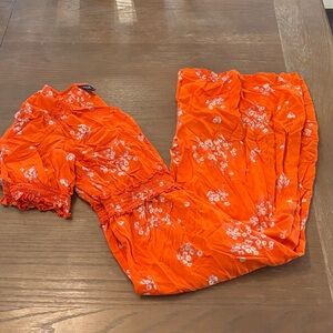 a.n.a Bright Orange Floral Romper